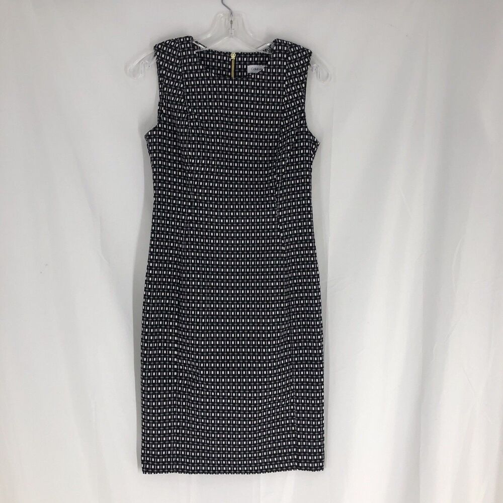 Calvin Klein Textured Stretch Sheath Black White Sleeveless Dress Size 4